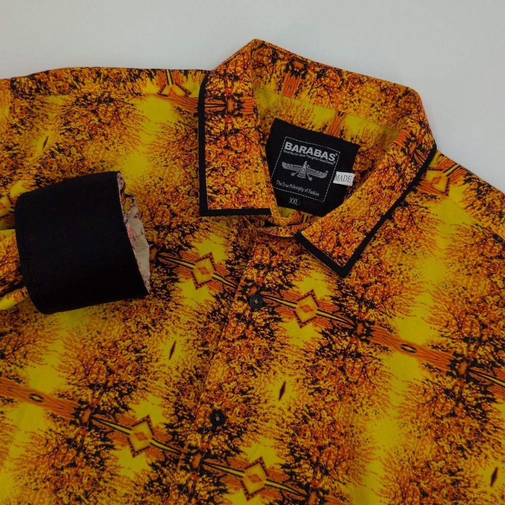 Barabas Mens Shirt Fire Orange Yellow Geometric Pattern Lg Sl Button Up Sz XXL